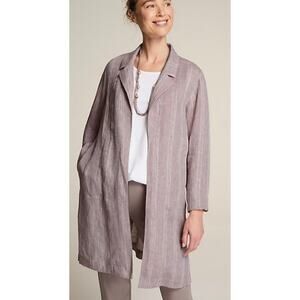Pure Jill Women’s 100% Linen Long Line Striped Duster Jacket XL Neutral